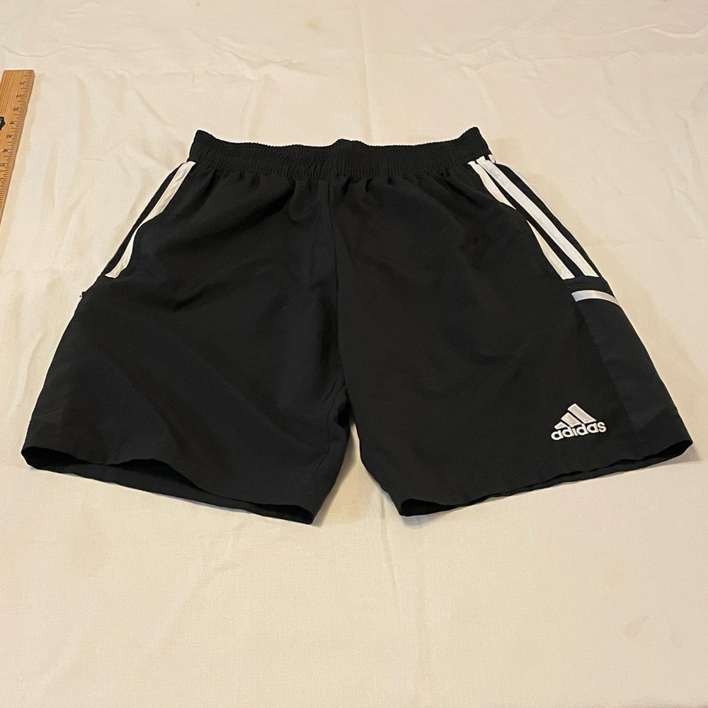 Adidas Men's Black Athletic Shorts with White Stripes